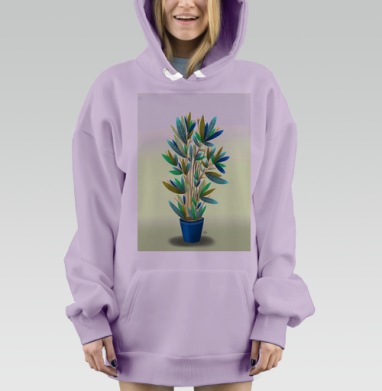 Зелёное домашнее растение в горшке с листьями, Hoodie Mjhigh Dig Mel, Fiolet, утепленная