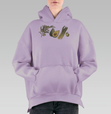 Зелёные овощи с авокадо и артишоками для кухни и дома, Hoodie Oversize Fiolet, утепленная