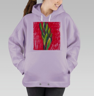 Зеленый цветок на красном, Hoodie Oversize Fiolet