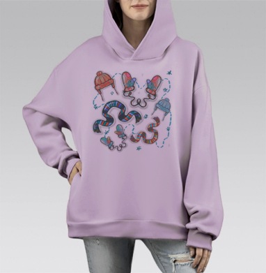 Зимние варежки шапки шарфы тепло уютно, Hoodie Mono Fiolet, оверсайз, утепленная