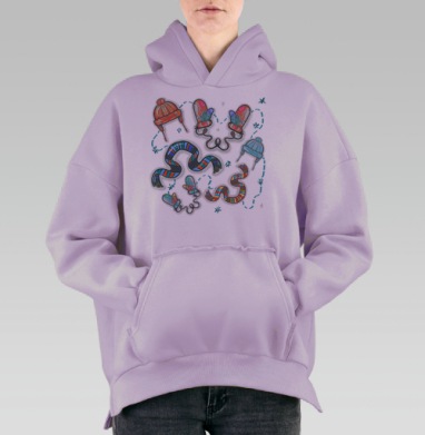 Зимние варежки шапки шарфы тепло уютно, Hoodie Oversize Fiolet, утепленная