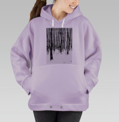 Зимний лес чёрно белый с деревьями на снегу, Hoodie Oversize Fiolet