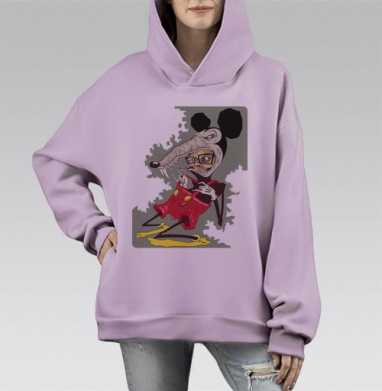 Злая карикатура человек в костюме крысы жертва капитализма, Hoodie Mono Fiolet, оверсайз, утепленная