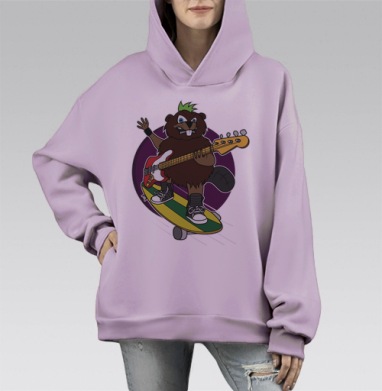 Злой бобёр, Hoodie Mono Fiolet, оверсайз, утепленная