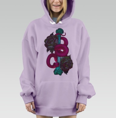 Змея обвивает кость с цветами Неон живопись эстетика, Hoodie Mjhigh Dig Mel, Fiolet, утепленная