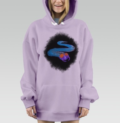 Змея в синих и фиолетовых оттенках с оранжевыми глазами черном фоне, Hoodie Mjhigh Dig Mel, Fiolet, утепленная