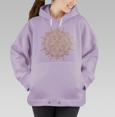 Золотая мандала на синем фоне для уюта и баланса, Hoodie Oversize Fiolet