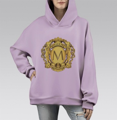 Золотой герб с короной и буквами лучшее качество, Hoodie Mono Fiolet, оверсайз, утепленная