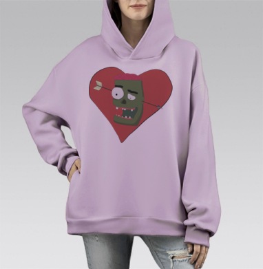 Зомбовалентинка, Hoodie Mono Fiolet, оверсайз, утепленная