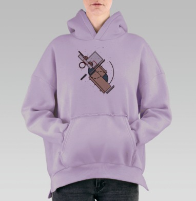 Абстрактная геометрия баскетбола в ретро стиле, Hoodie Oversize Fiolet, утепленная