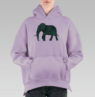 Абстрактный силуэт слона в стиле природы, Hoodie Oversize Fiolet, утепленная