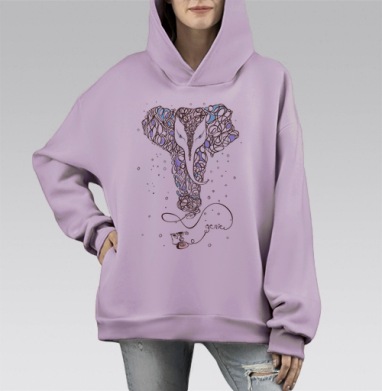 Абстрактный слон-гений с ретро телефоном, Hoodie Mono Fiolet, оверсайз, утепленная