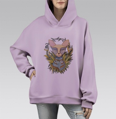 Afina cat / Афина кошка, Hoodie Mono Fiolet, оверсайз, утепленная