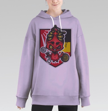 Агрессивный красный чертёнок — символ уличной культуры, Hoodie Long Oversize Fiolet