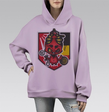 Агрессивный красный чертёнок — символ уличной культуры, Hoodie Mono Fiolet, оверсайз, утепленная