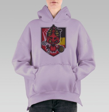 Агрессивный красный чертёнок — символ уличной культуры, Hoodie Oversize Fiolet, утепленная