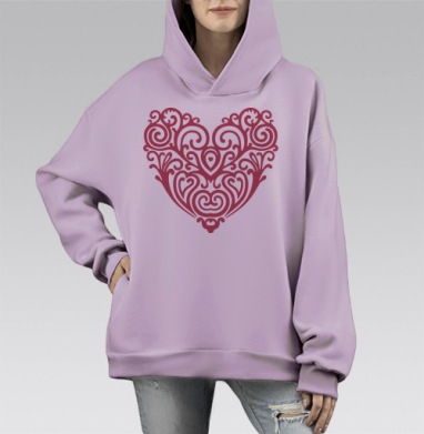 Ажурное сердце, Hoodie Mono Fiolet, оверсайз, утепленная