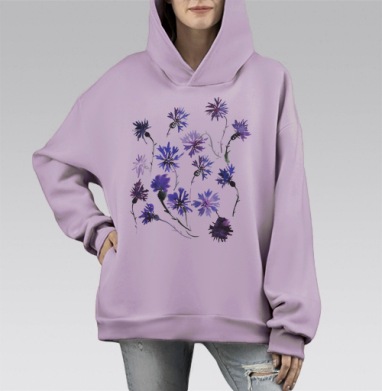 Акварельное цветочное вдохновение, Hoodie Mono Fiolet, оверсайз, утепленная