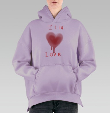 Акварельное сердце Это любовь, Hoodie Oversize Fiolet, утепленная