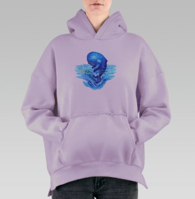 Акварельный кит, Hoodie Oversize Fiolet, утепленная