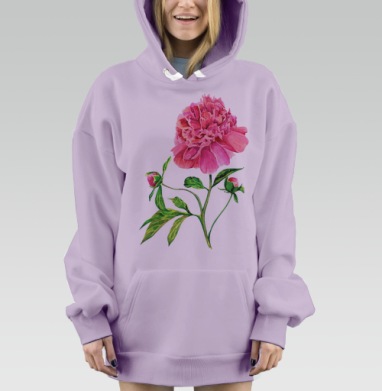Акварельный Пион, Hoodie Mjhigh Dig Mel, Fiolet, утепленная