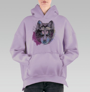 Акварельный волк, Hoodie Oversize Fiolet, утепленная