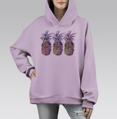 Ананасовые будни., Hoodie Mono Fiolet, оверсайз, утепленная