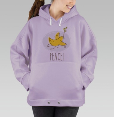 Банан-птица 'PEACE!' — символ мира и юмора, Hoodie Oversize Fiolet