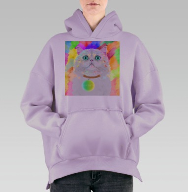 Белый пушистый котик, Hoodie Oversize Fiolet, утепленная