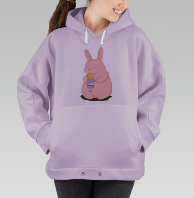 Большой розовый заяц и девочка в синем, Hoodie Oversize Fiolet