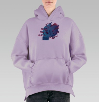Череп-цветок синий, Hoodie Oversize Fiolet, утепленная