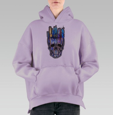 Череп-город, Hoodie Oversize Fiolet, утепленная