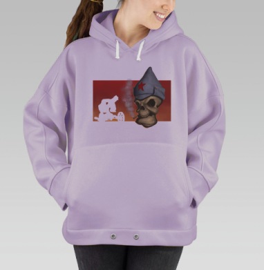 Череп в пилотке с красной звездой в образе войны, Hoodie Oversize Fiolet