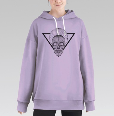 Череп в технике пуантилизм на фоне мистики, Hoodie Long Oversize Fiolet