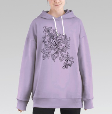 Черно-белый абстрактный узор, Hoodie Long Oversize Fiolet
