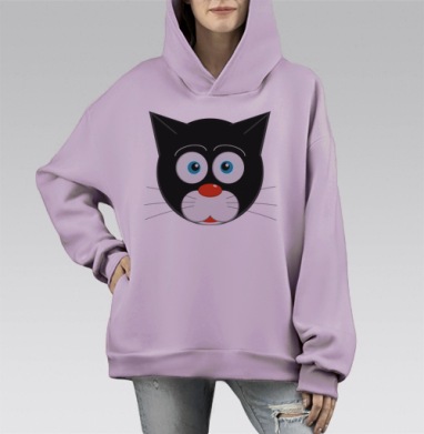 Черный кот с голубыми глазами, Hoodie Mono Fiolet, оверсайз, утепленная