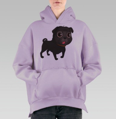 Черный мопс, Hoodie Oversize Fiolet, утепленная