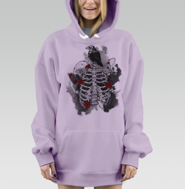 Черный ворон в графике, Hoodie Mjhigh Dig Mel, Fiolet, утепленная