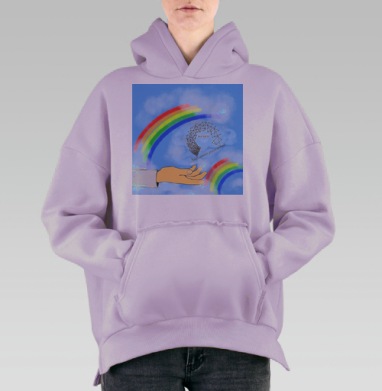 Цветная радуга, Hoodie Oversize Fiolet, утепленная