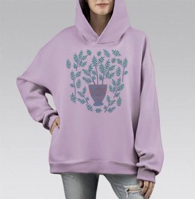Цветок в горшке, Hoodie Mono Fiolet, оверсайз, утепленная