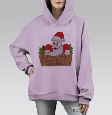 Дед Мороз с игривым вопросом на новогодней доске, Hoodie Mono Fiolet, оверсайз, утепленная