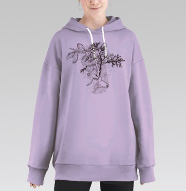Deer / Олень, Hoodie Long Oversize Fiolet