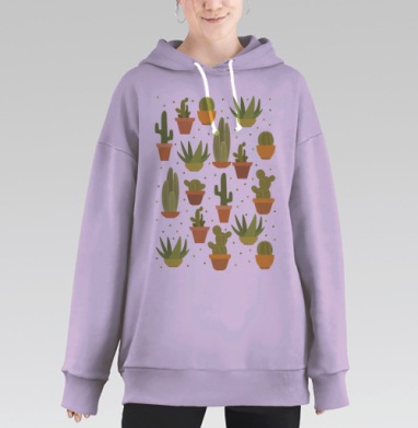 Декоративный набор кактусов и суккулентов в горшках, Hoodie Long Oversize Fiolet