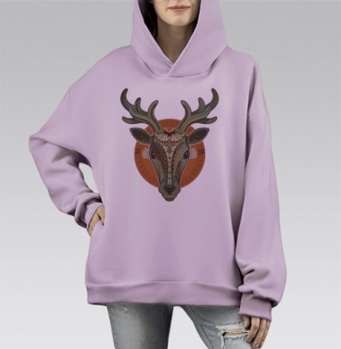 Декоративный портрет оленя в этно-стиле, Hoodie Mono Fiolet, оверсайз, утепленная