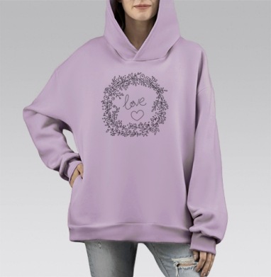 Декоративный венок с надписью love в белом стиле, Hoodie Mono Fiolet, оверсайз, утепленная