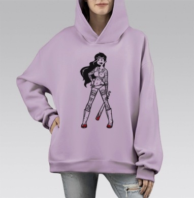 Дерзкая девушка с тату и красной битой, Hoodie Mono Fiolet, оверсайз, утепленная