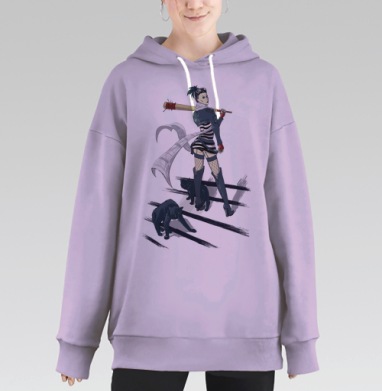 Дерзкая городская воительница с битой и кошками, Hoodie Long Oversize Fiolet