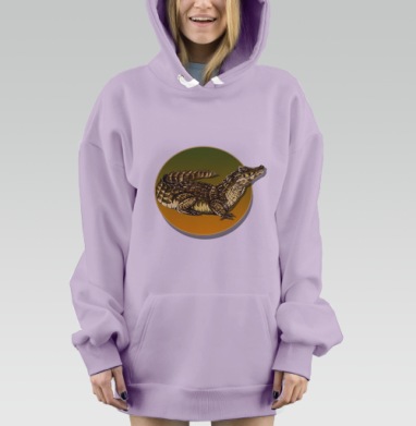 Детализированная классическая иллюстрация крокодила, Hoodie Mjhigh Dig Mel, Fiolet, утепленная
