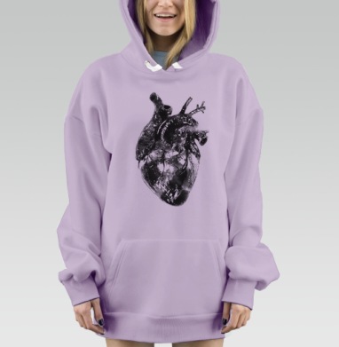 Детализированное анатомическое сердце в графическом стиле, Hoodie Mjhigh Dig Mel, Fiolet, утепленная