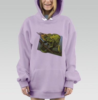 Детализированный научный рисунок трёхрогого хамелеона, Hoodie Mjhigh Dig Mel, Fiolet, утепленная